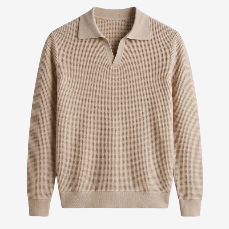 Polo da uomo in maglia senza bottoni con scollo a V e maniche lunghe