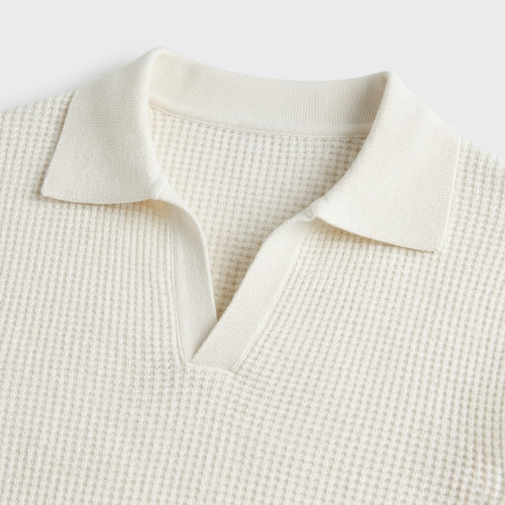 Polo da uomo in maglia senza bottoni con scollo a V e maniche lunghe