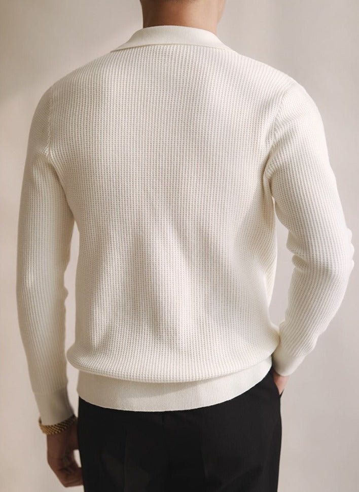 Polo da uomo in maglia senza bottoni con scollo a V e maniche lunghe