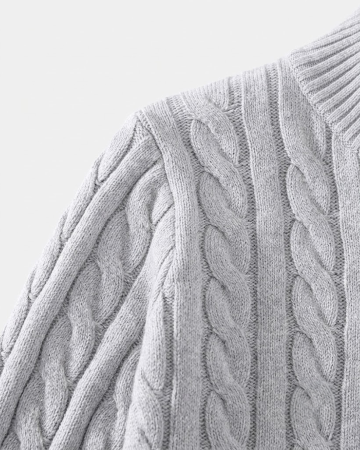 Pullover mit Reißverschlusskragen und Zopfmusterstrick