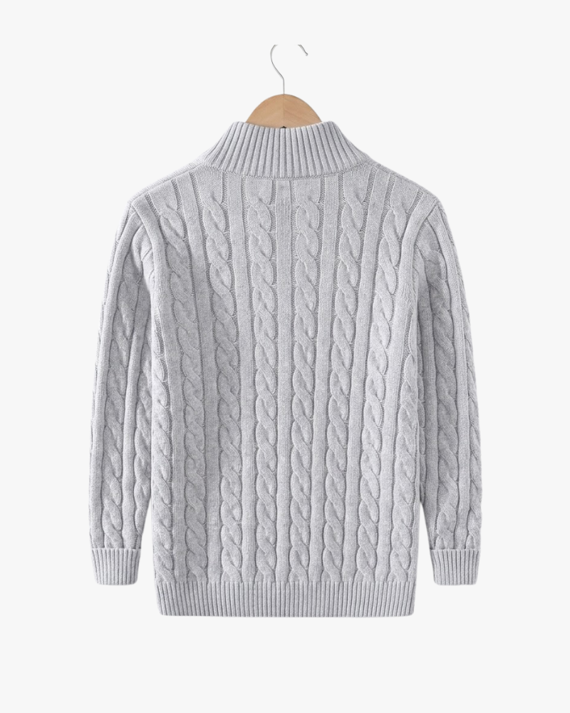 Pullover mit Reißverschlusskragen und Zopfmusterstrick