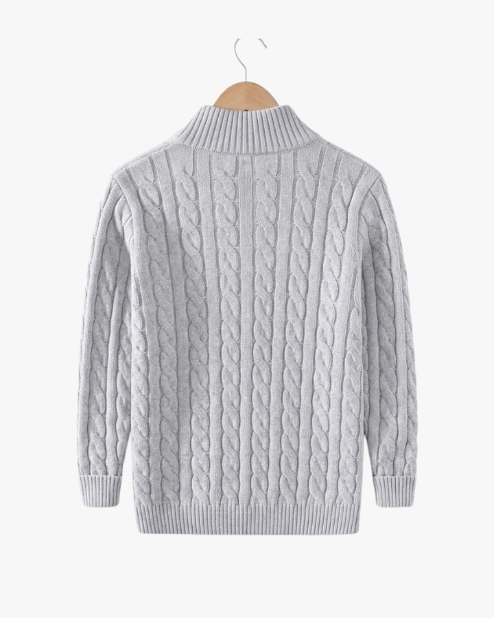 Pullover mit Reißverschlusskragen und Zopfmusterstrick