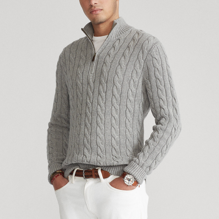 Pullover mit Reißverschlusskragen und Zopfmusterstrick