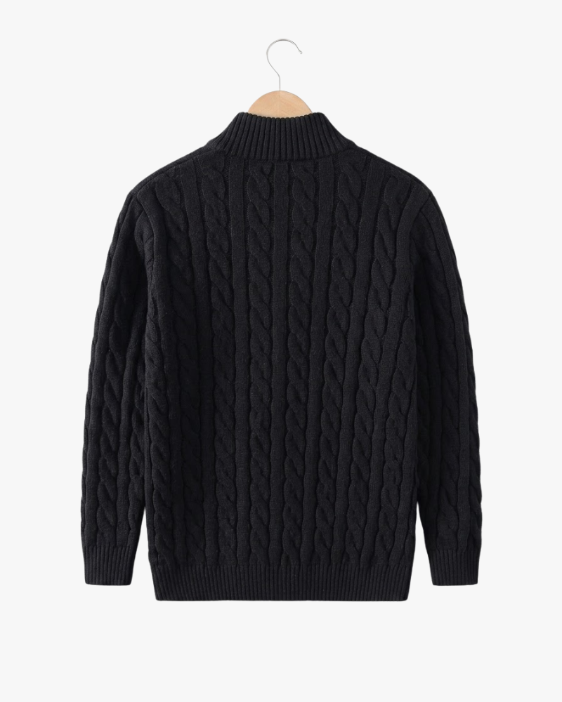 Pullover mit Reißverschlusskragen und Zopfmusterstrick