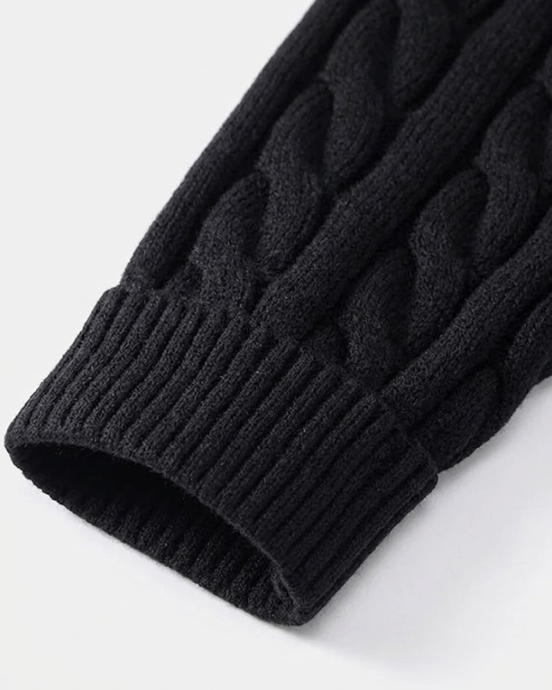 Pullover mit Reißverschlusskragen und Zopfmusterstrick