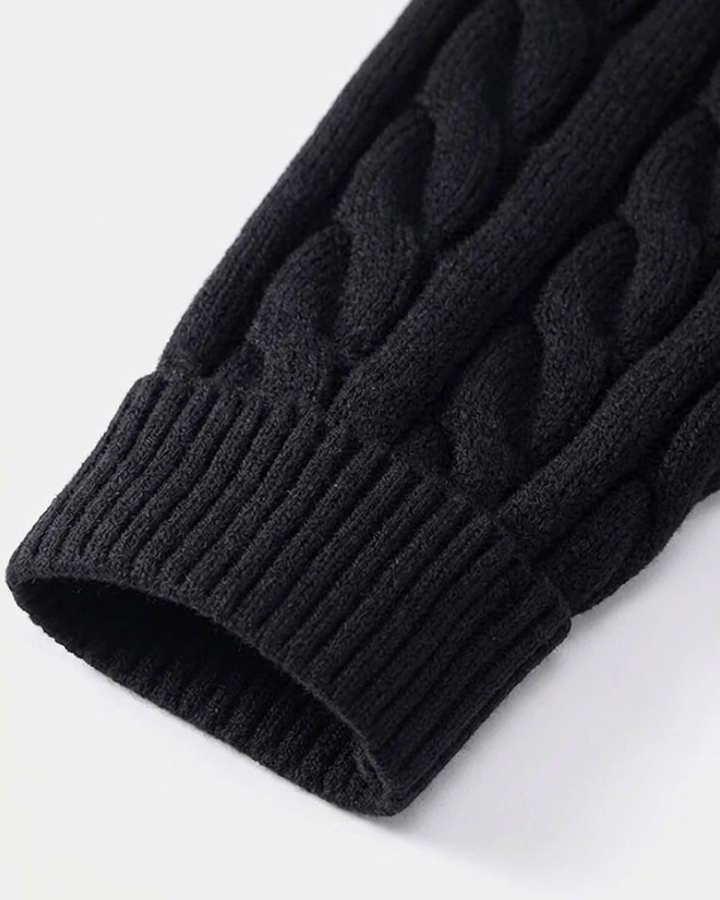 Pullover mit Reißverschlusskragen und Zopfmusterstrick