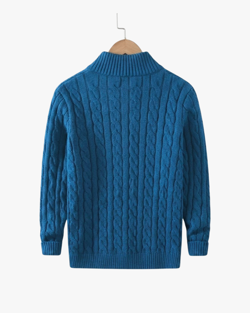 Pullover mit Reißverschlusskragen und Zopfmusterstrick
