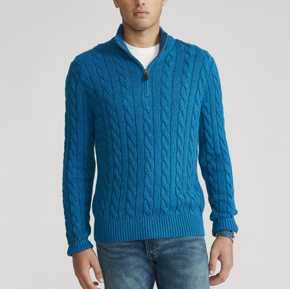 Pullover mit Reißverschlusskragen und Zopfmusterstrick