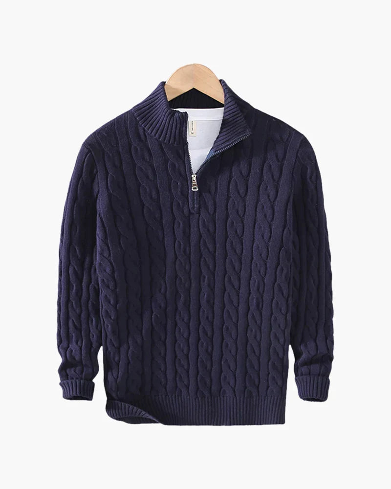 Pullover mit Reißverschlusskragen und Zopfmusterstrick
