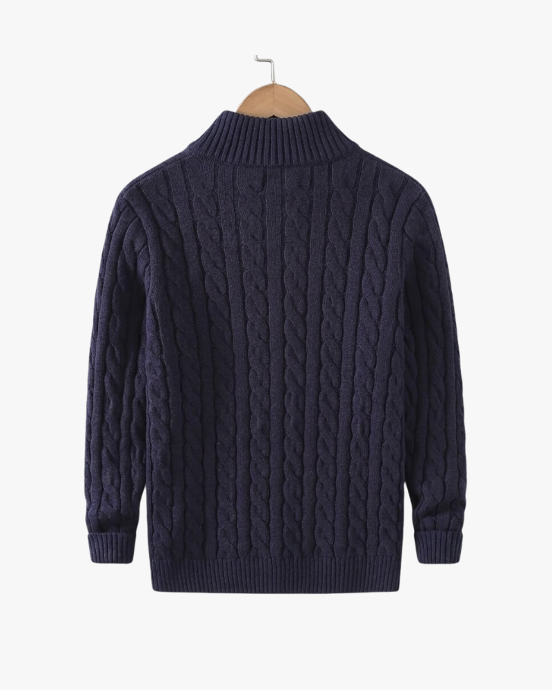 Pullover mit Reißverschlusskragen und Zopfmusterstrick