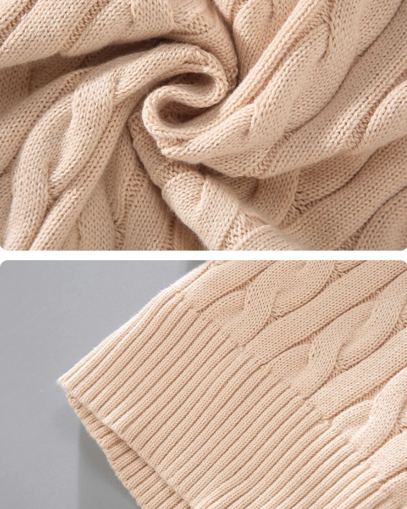 Pullover mit Reißverschlusskragen und Zopfmusterstrick