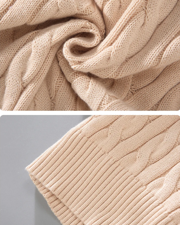 Pullover mit Reißverschlusskragen und Zopfmusterstrick