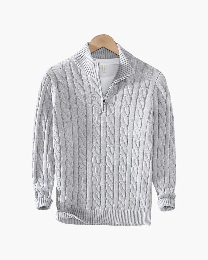 Pullover mit Reißverschlusskragen und Zopfmusterstrick