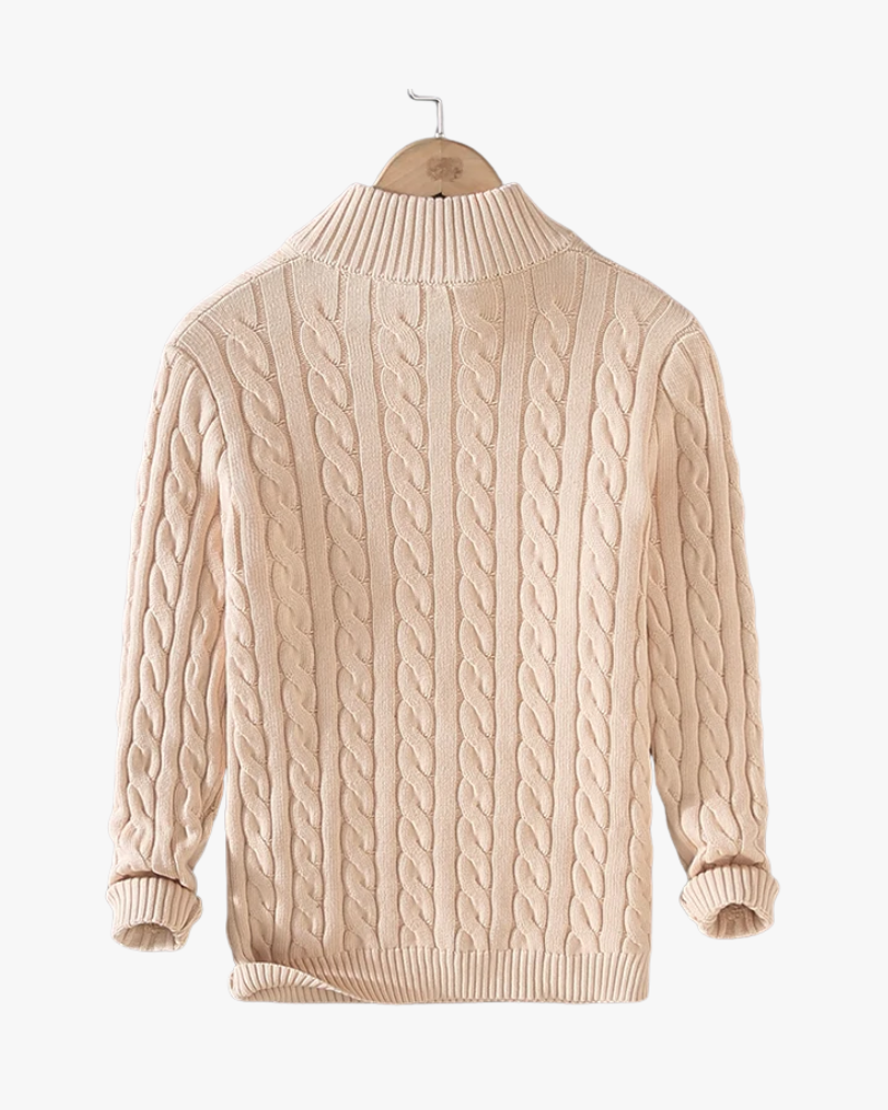 Pullover mit Reißverschlusskragen und Zopfmusterstrick