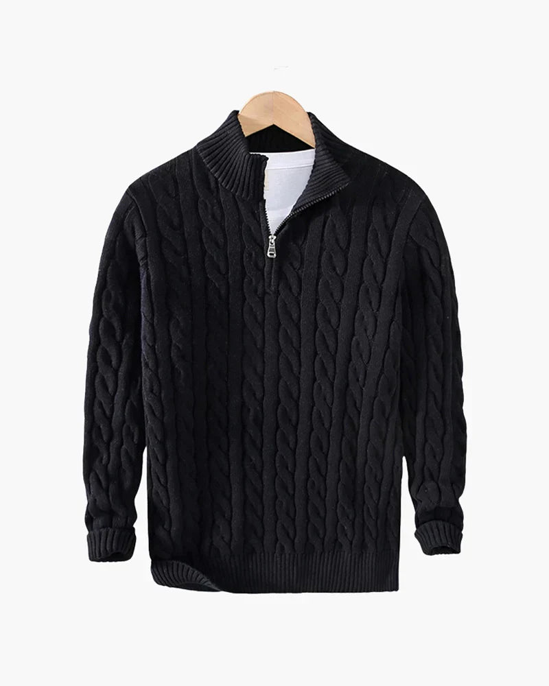 Pullover mit Reißverschlusskragen und Zopfmusterstrick