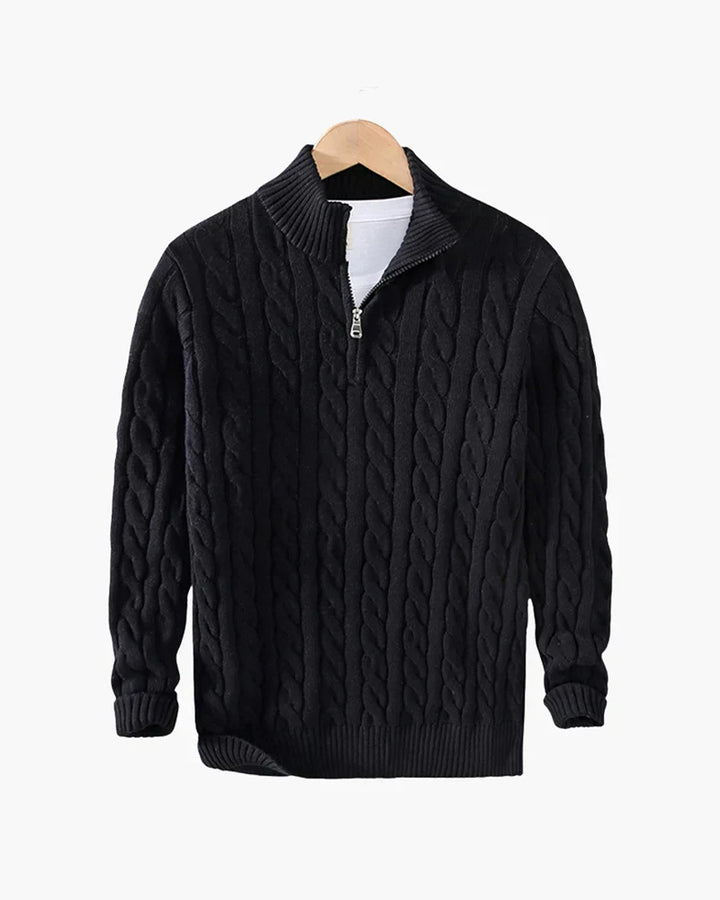 Pullover mit Reißverschlusskragen und Zopfmusterstrick