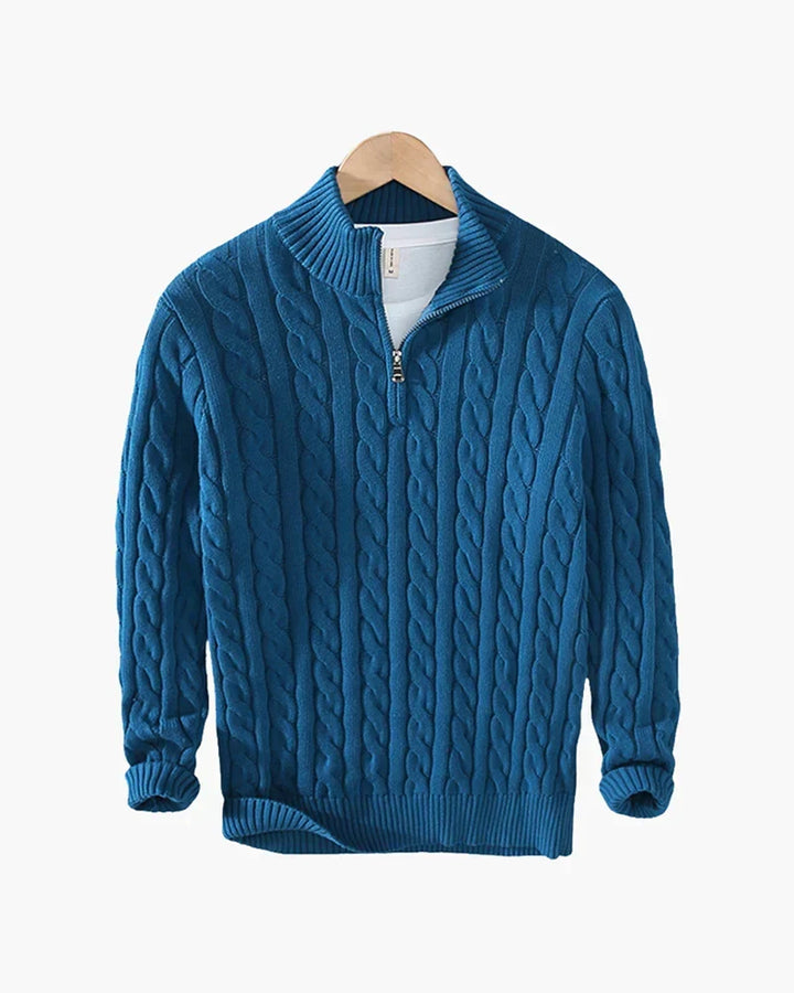 Pullover mit Reißverschlusskragen und Zopfmusterstrick