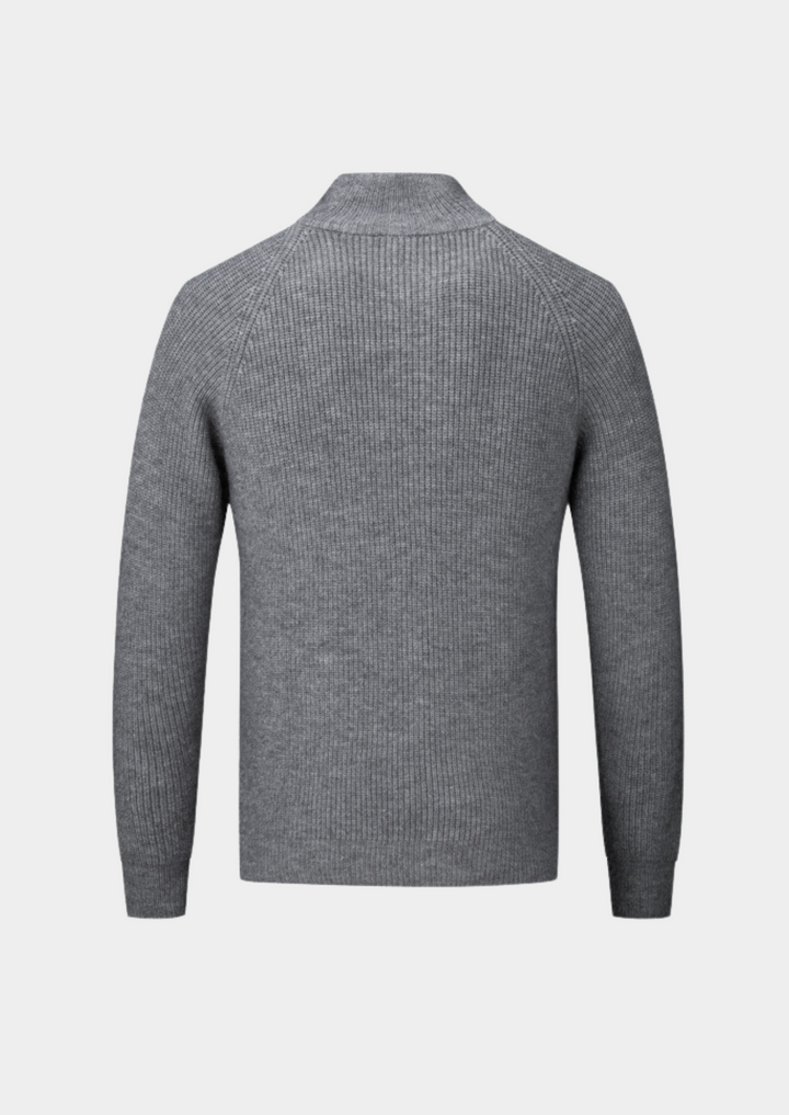 Cardigan da uomo in maglia con zip, texture a coste e collo alto