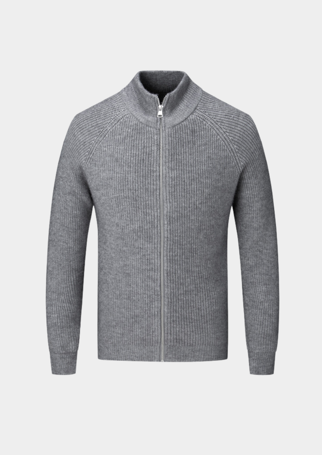 Cardigan da uomo in maglia con zip, texture a coste e collo alto
