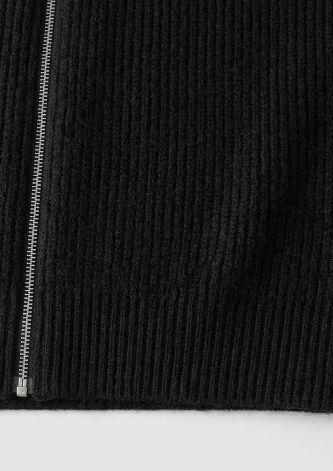 Cardigan da uomo in maglia con zip, texture a coste e collo alto