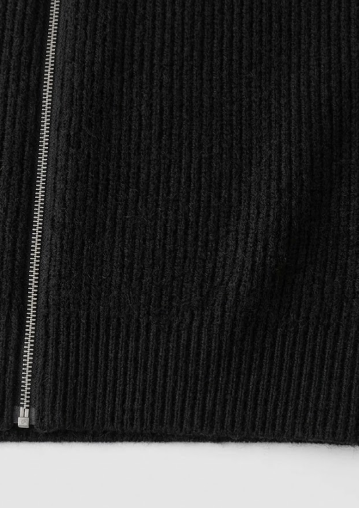 Cardigan da uomo in maglia con zip, texture a coste e collo alto