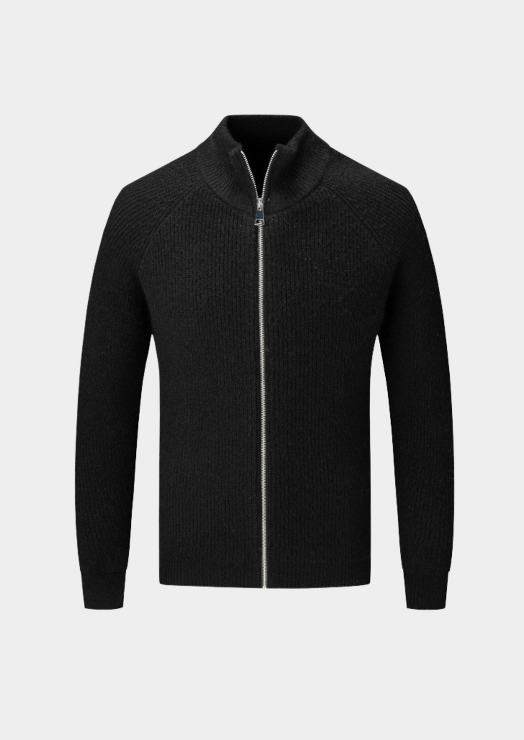 Cardigan da uomo in maglia con zip, texture a coste e collo alto