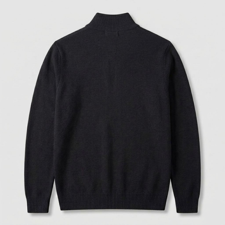 Men's Half-Zip Knit Sweater with Ribbed Trim and Stand Collar