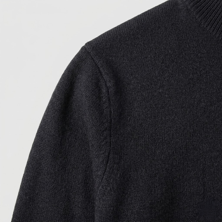 Men's Half-Zip Knit Sweater with Ribbed Trim and Stand Collar