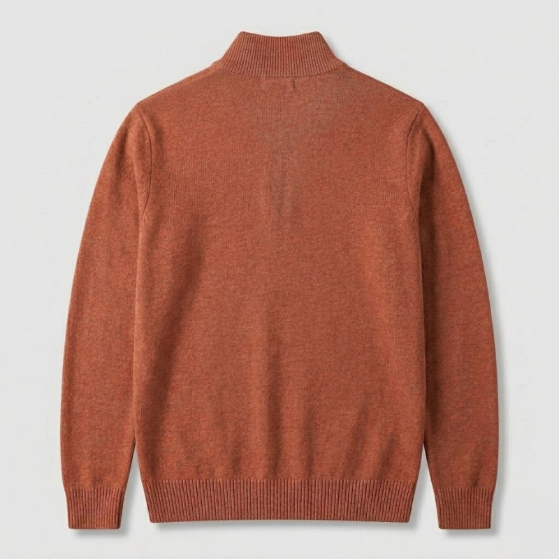 Men's Half-Zip Knit Sweater with Ribbed Trim and Stand Collar