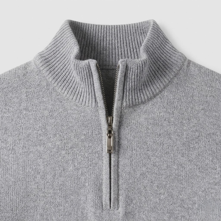 Men's Half-Zip Knit Sweater with Ribbed Trim and Stand Collar