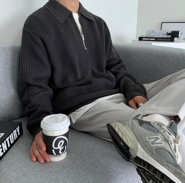 Klassischer Pullover mit Reißverschlusskragen