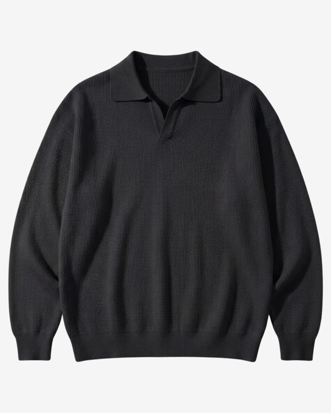 Men’s Cotton-Knit Polo Shirt with V-Neck and Wide Flat Collar