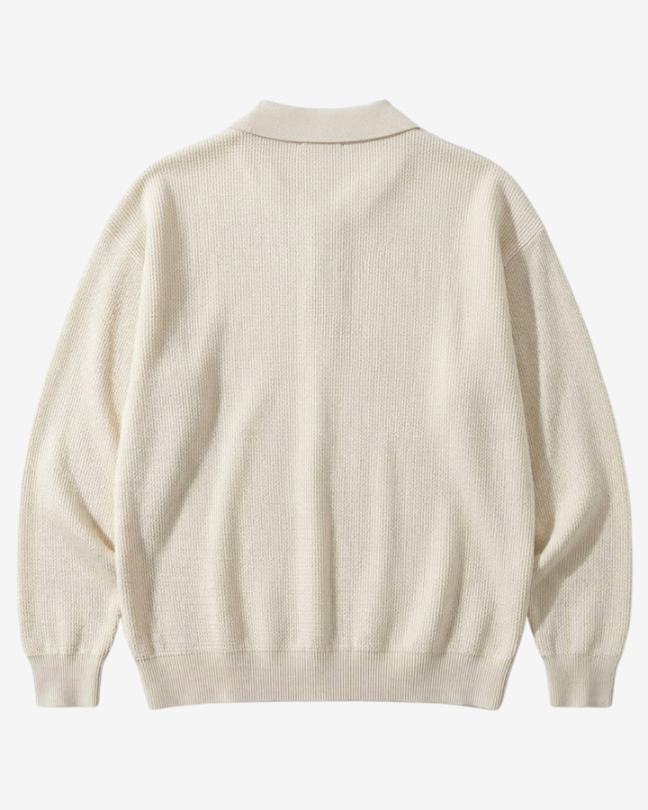 Men’s Cotton-Knit Polo Shirt with V-Neck and Wide Flat Collar