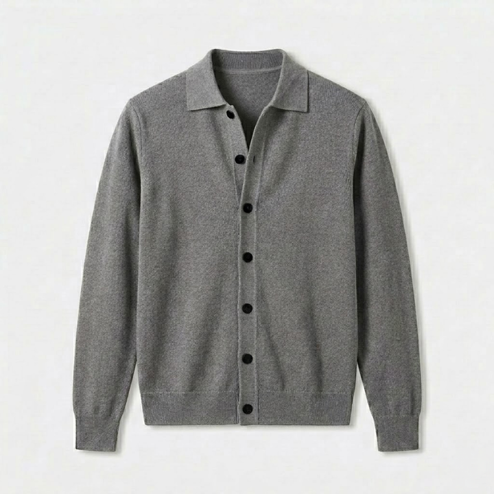 Herrenstrickjacke aus Wollmischung mit Hemdkragen, Knöpfen und langen Ärmeln