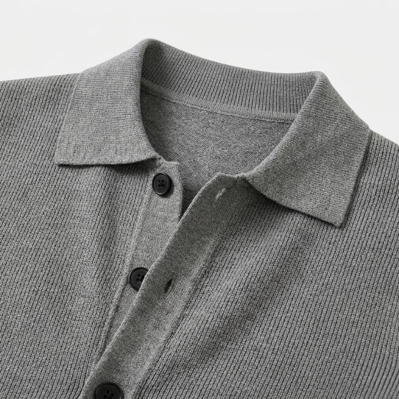 Herrenstrickjacke aus Wollmischung mit Hemdkragen, Knöpfen und langen Ärmeln