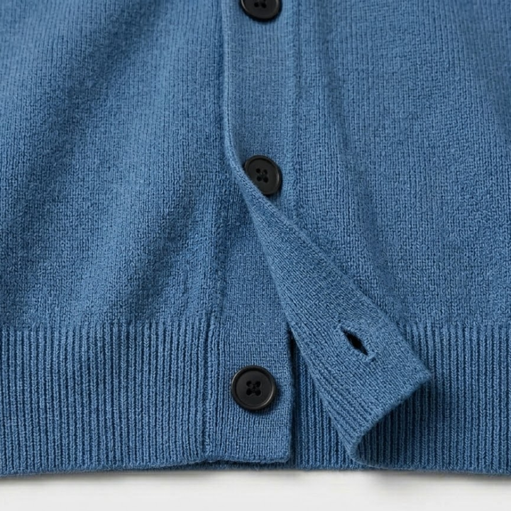Herrenstrickjacke aus Wollmischung mit Hemdkragen, Knöpfen und langen Ärmeln