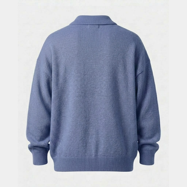 Pull Homme Col Polo en Maille avec Boutons et Bordures Côtelées