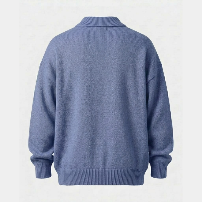 Maglione da uomo in maglia con colletto stile polo abbottonato e bordi a coste
