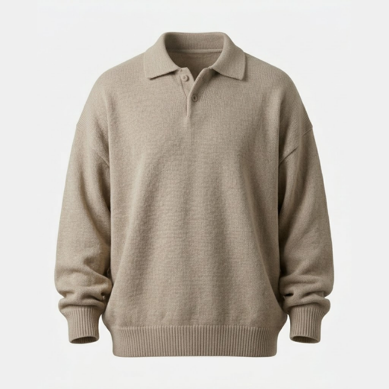 Pull Homme Col Polo en Maille avec Boutons et Bordures Côtelées