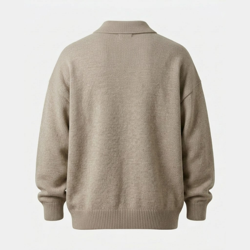 Pull Homme Col Polo en Maille avec Boutons et Bordures Côtelées