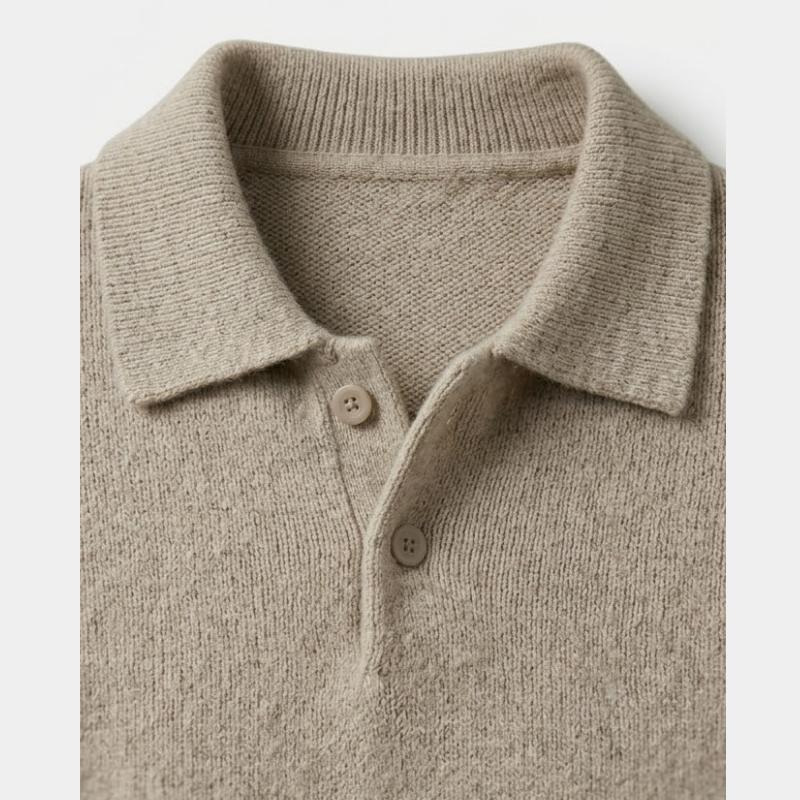 Pull Homme Col Polo en Maille avec Boutons et Bordures Côtelées