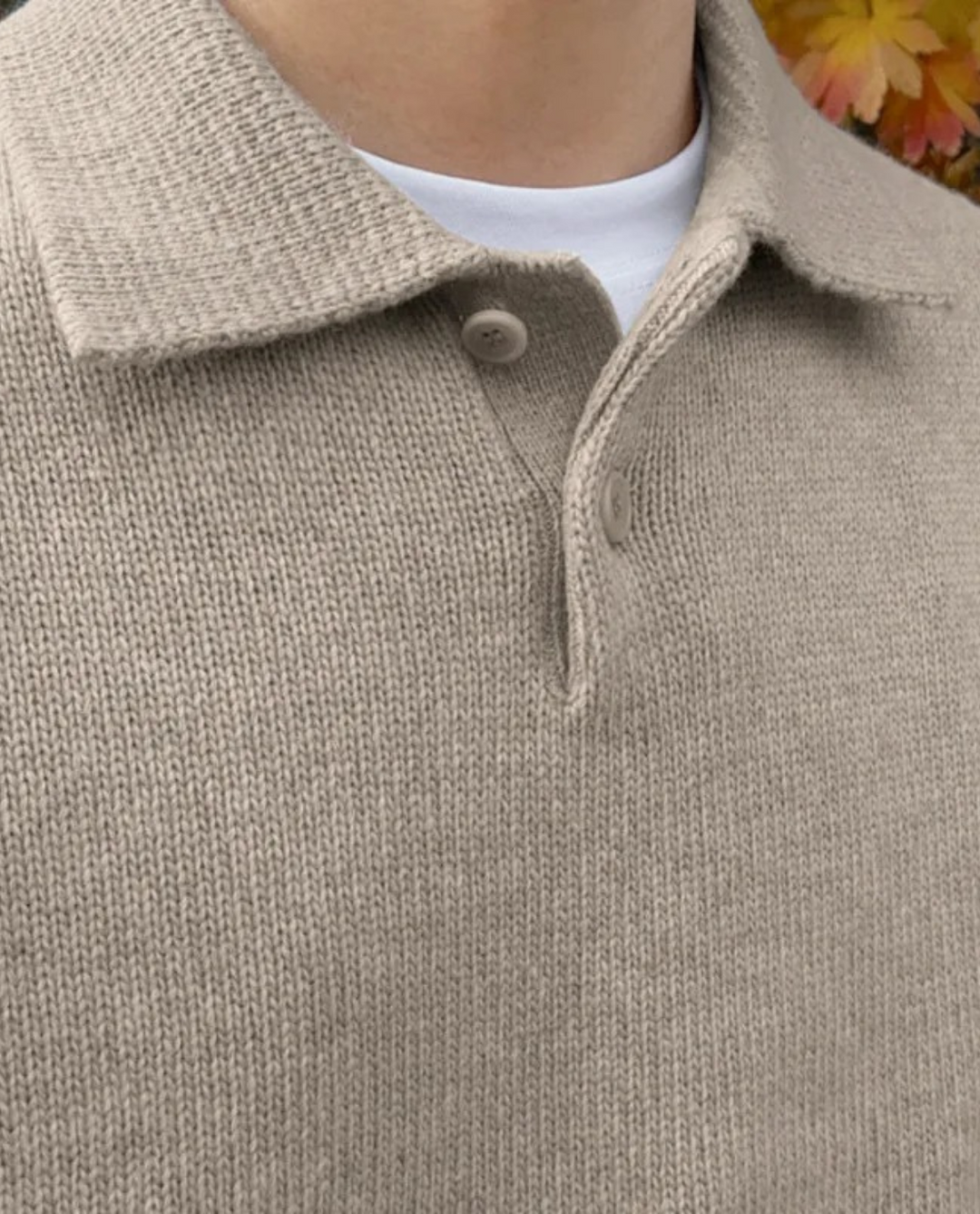 Pull Homme Col Polo en Maille avec Boutons et Bordures Côtelées