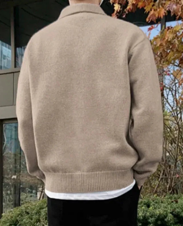 Pull Homme Col Polo en Maille avec Boutons et Bordures Côtelées