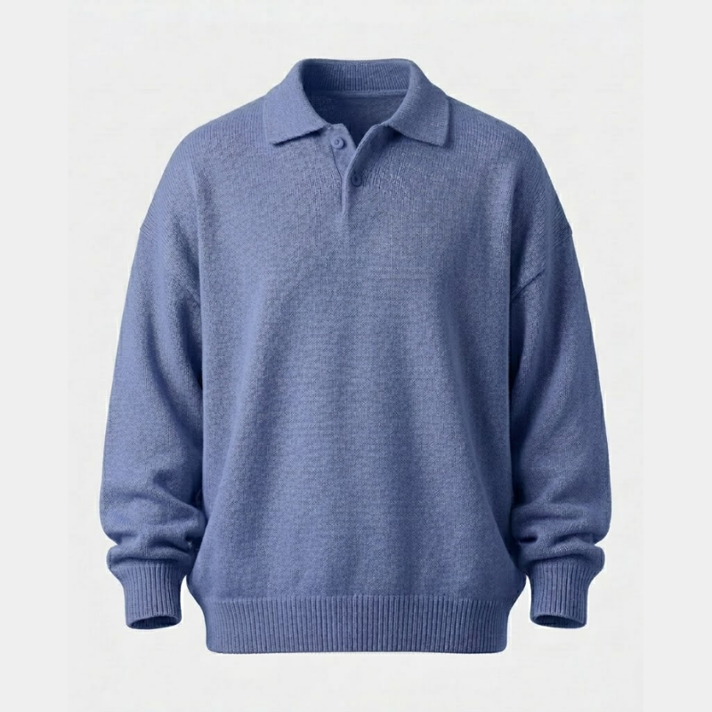 Pull Homme Col Polo en Maille avec Boutons et Bordures Côtelées