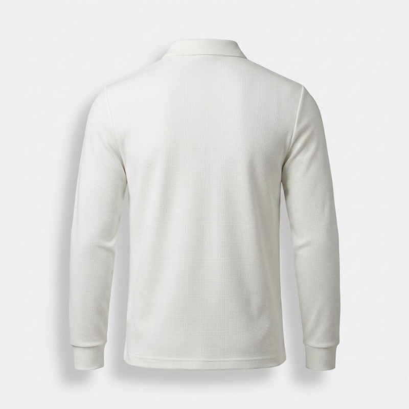 Men’s Long-Sleeve Textured Knit Polo Shirt with Button Placket