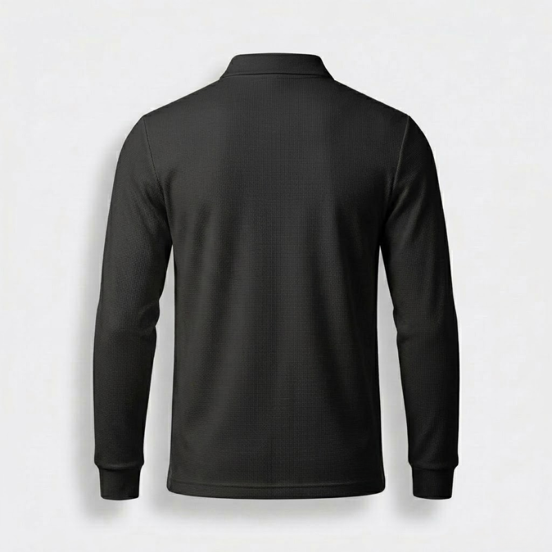Men’s Long-Sleeve Textured Knit Polo Shirt with Button Placket