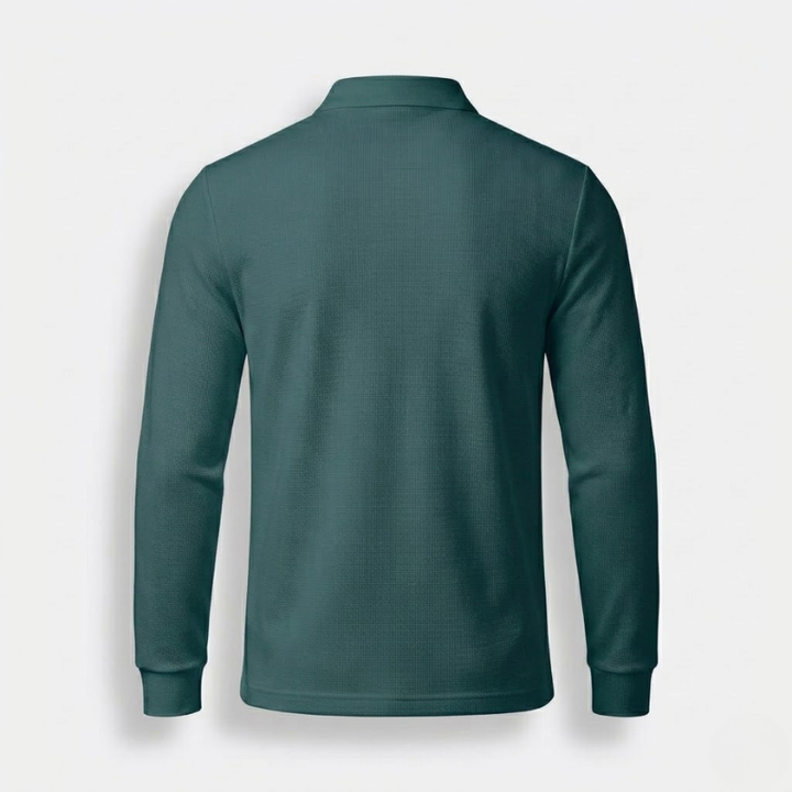 Men’s Long-Sleeve Textured Knit Polo Shirt with Button Placket
