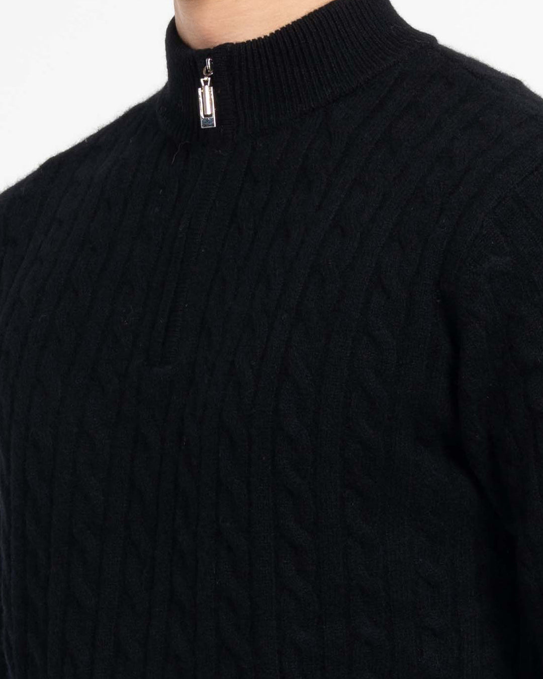 Halvzip-pullover i kashmir- og uldblanding til mænd