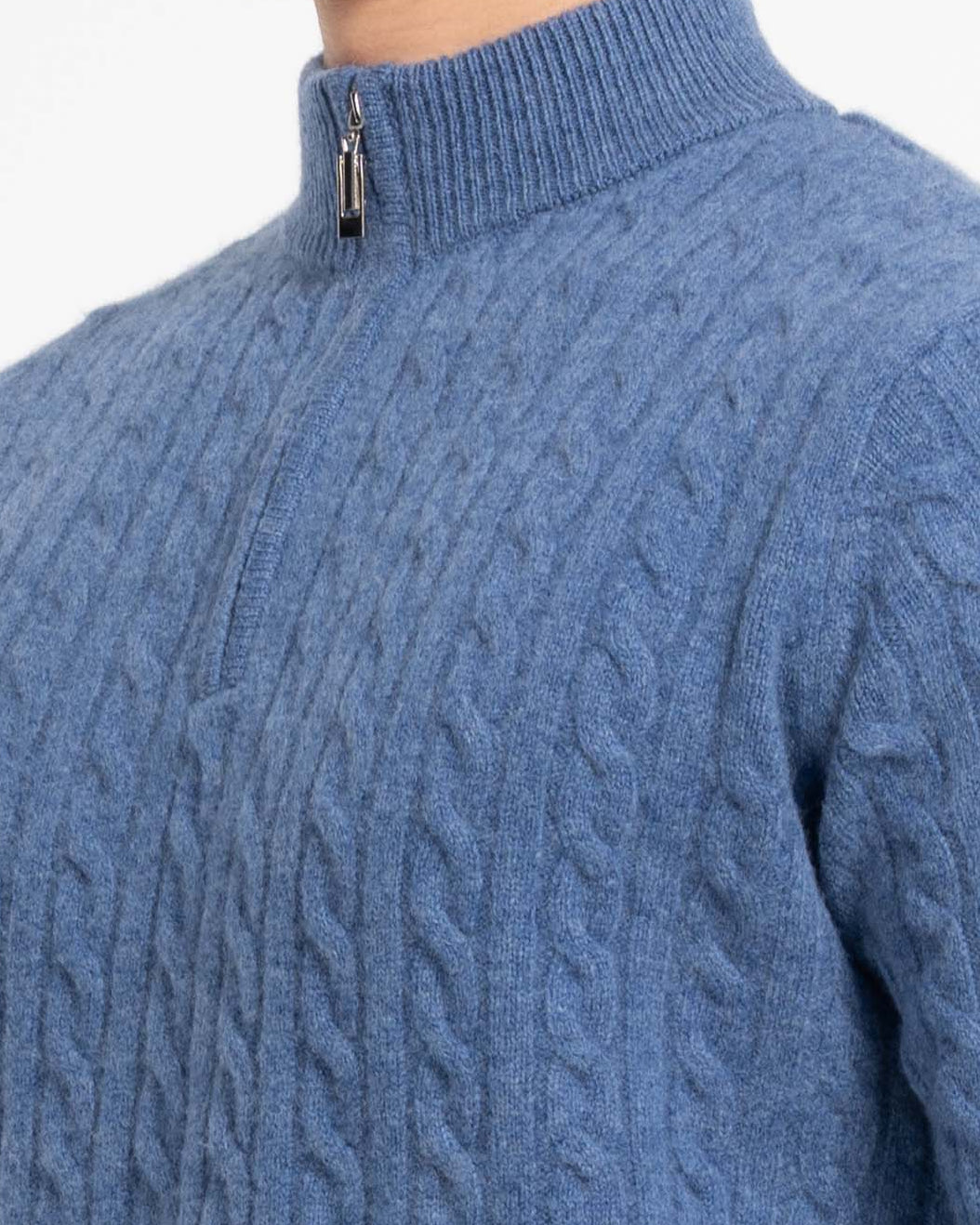 Halvzip-pullover i kashmir- og uldblanding til mænd