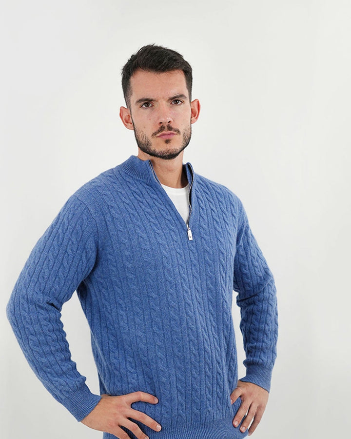 Halvzip-pullover i kashmir- og uldblanding til mænd